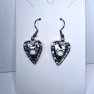 Artisan Handmade Sweet Heart Charm Earrings Two Tone Hammered Texture Goth Punk